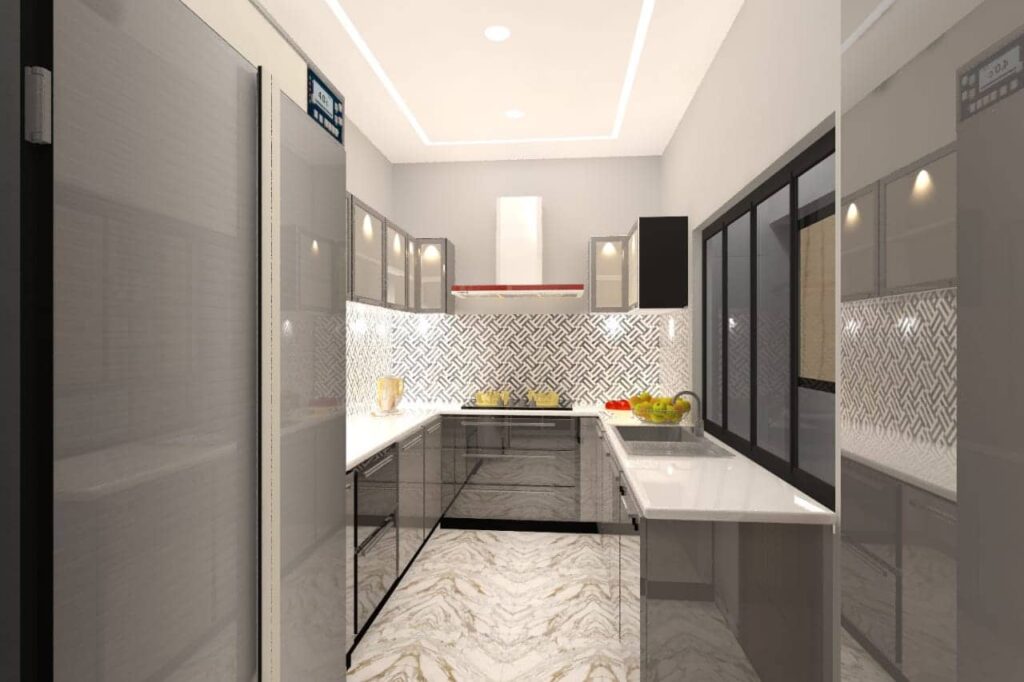 Modern U Shaped Kitchen-U shaped kitchen interior design-Grey Color Kitchen-Stainless steel modular kitchen- Asia Fineline