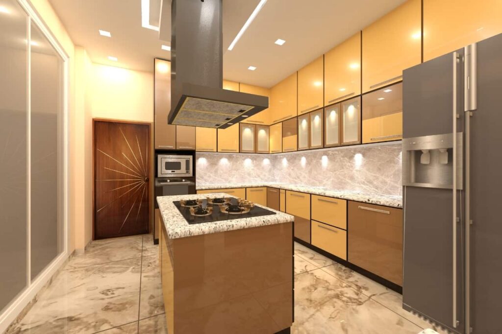 Island kitchen design-Brown color kitchen-Stainless Steel modular kitchen-Asia Fineline