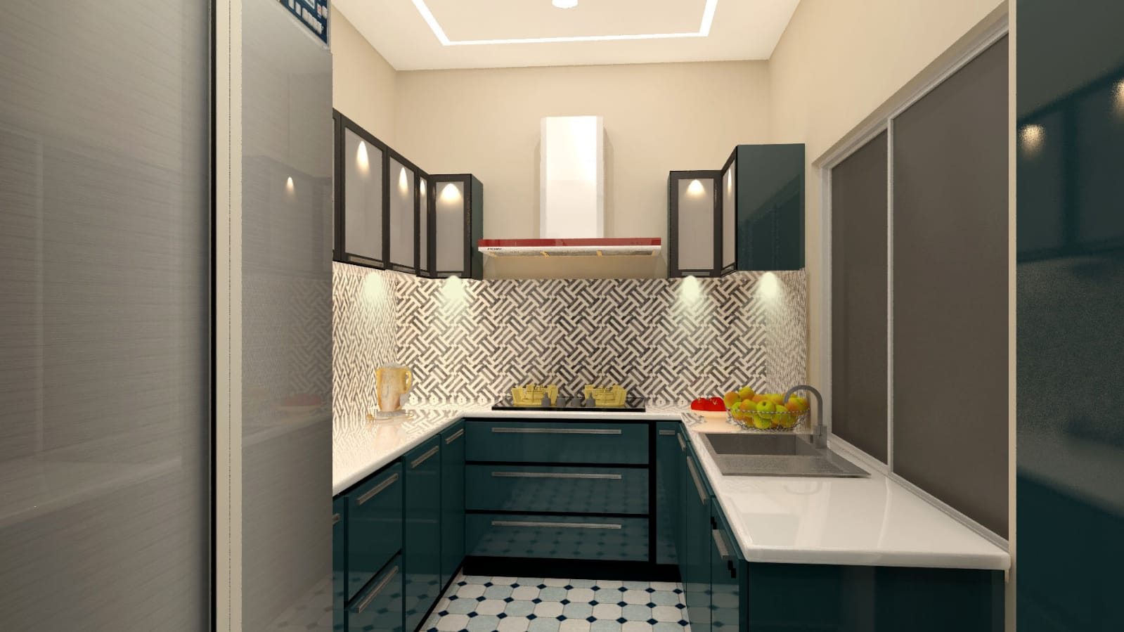 U shaped kitchen-U shaped stainless steel modular kitchen-Asia Fineline-Stainless steel modular kitchen-Colored Stainless Steel Modular kitchen