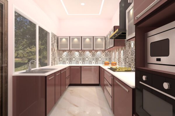 U shaped Modular Kitchen Design-Dirty Pink Colour-Color Dirty Pink-Asia Fineline